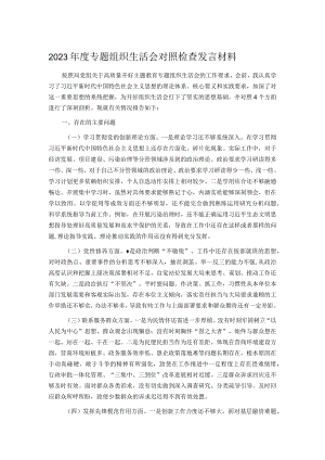 2023年度专题组织生活会对照检查发言材料.docx