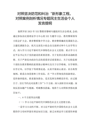 对照坚决防范和纠治“新形象工程”对照案例剖析情况专题民主生活会个人发言提纲.docx