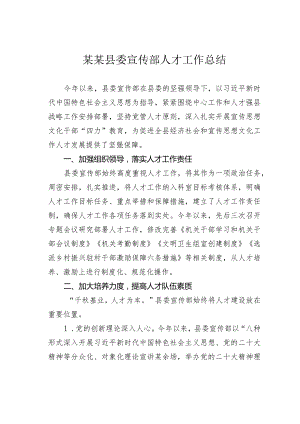 某某县委宣传部人才工作总结.docx