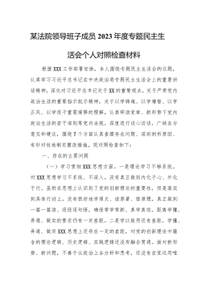某法院领导班子成员2023年度专题民主生活会个人对照检查材料.docx