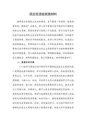 民主生活会发言材料.docx