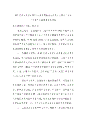 XXX党委（党组）2023年度主题教育专题民主生活会“新6个方面”会前筹备情况报告.docx
