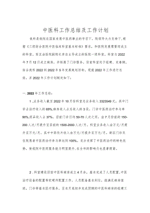 中医科工作总结及工作计划.docx