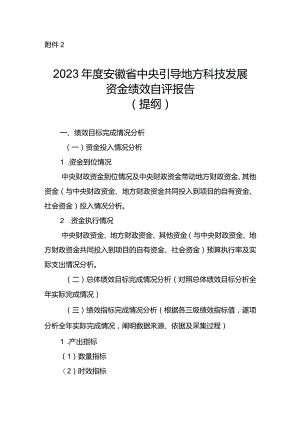 2023年度安徽省中央引导地方科技发展资金绩效自评报告（提纲）.docx