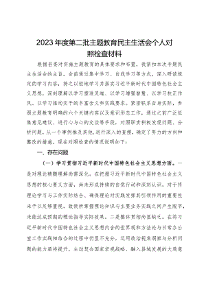2023年度第二批主题教育民主生活会个人对照检查材料.docx