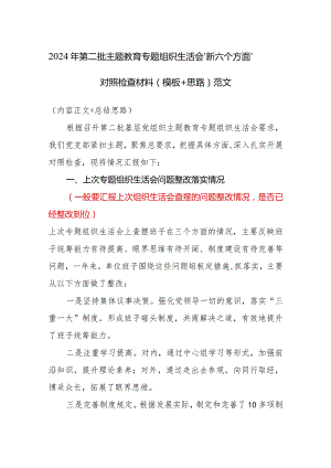 2024年第二批主题教育专题组织生活会“新六个方面”对照检查材料（模板+思路）范文.docx
