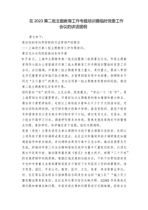 在2023第二批主题教育工作专题培训暨临时党委工作会议的讲话提纲.docx