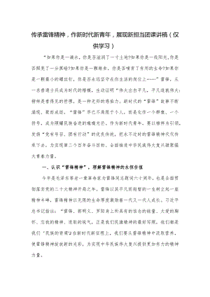 传承雷锋精神作新时代新青年展现新担当团课讲稿.docx