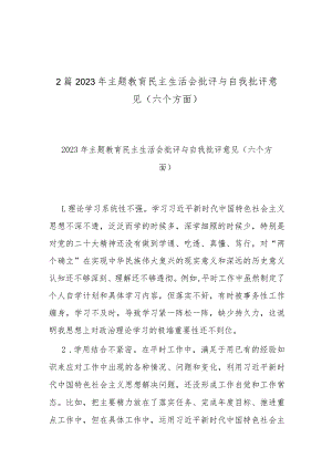2篇2023年主题教育民主生活会批评与自我批评意见（六个方面）.docx