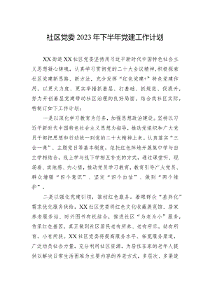 社区党委2023年下半年党建工作计划.docx