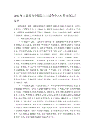 2023年主题教育专题民主生活会个人对照检查发言提纲.docx