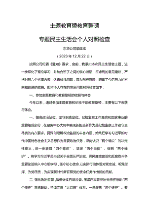 2023年主题教育暨教育整顿专题民主生活会个人对照检查材料.docx