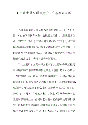 X市重大供水项目建设工作新亮点总结.docx