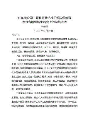 纪委书记在主题教育暨纪检干部队伍教育整顿专题组织生活会上的总结讲话.docx