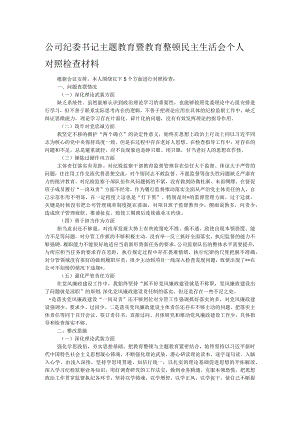 公司纪委书记主题教育暨教育整顿民主生活会个人对照检查材料.docx