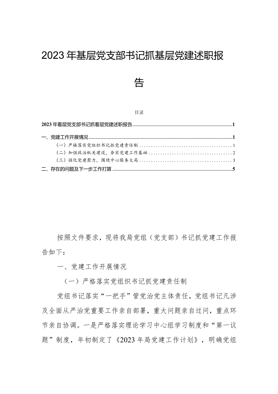 2023年度基层党支部书记抓基层党建述职报告.docx_第1页