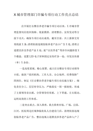 X城市管理部门诈骗专项行动工作亮点总结.docx