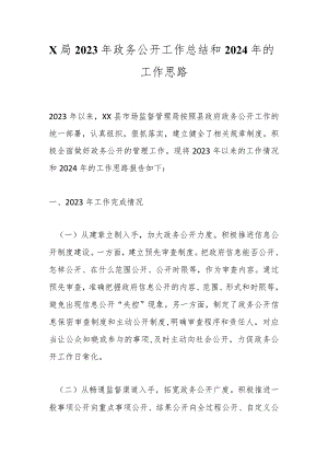 X局2023年政务公开工作总结和2024年的工作思路.docx