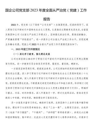 国企公司党支部2023年度全面从严治党（党建）工作报告.docx