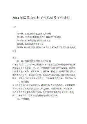 2020年医院急诊科工作总结及工作计划.docx