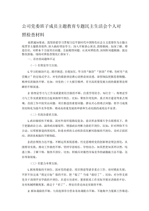 公司党委班子成员主题教育专题民主生活会个人对照检查材料.docx