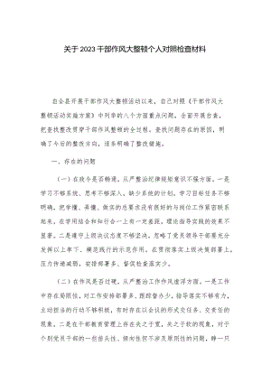 关于2023干部作风大整顿个人对照检查材料.docx