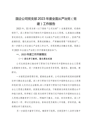 国企公司党支部2023年度全面从严治党（党建）工作报告.docx