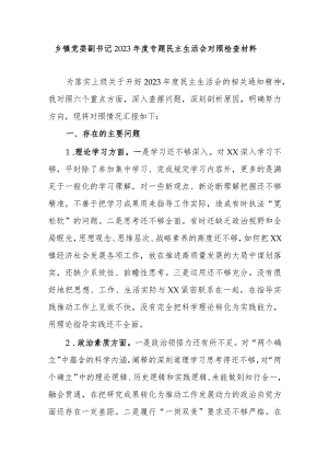 乡镇党委副书记2023年度专题民主生活会对照检查材料.docx