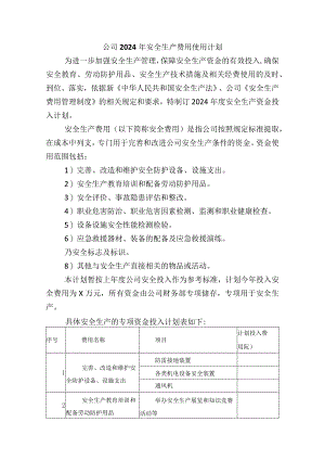 公司2024年安全生产费用使用计划.docx