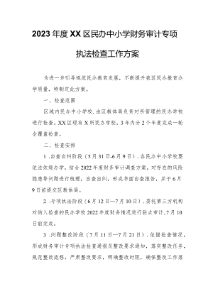 2023年度XX区民办中小学财务审计专项执法检查工作方案.docx