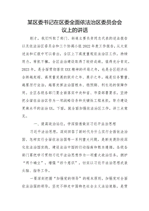 某区委书记在区委全面依法治区委员会会议上的讲话.docx