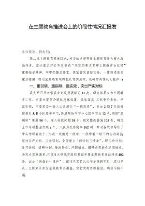 在主题教育推进会上的阶段性情况汇报发言.docx