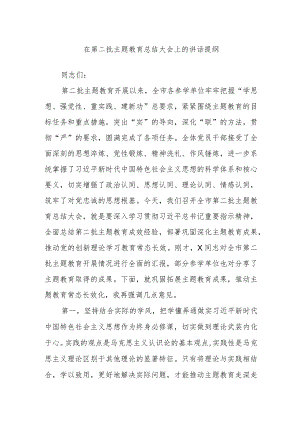 在第二批主题教育总结大会上的讲话提纲.docx