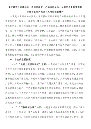 党支部班子对照执行上级组织决定、严格组织生活、加强党员教育管理等方面存在的问题及不足对照检查材料.docx