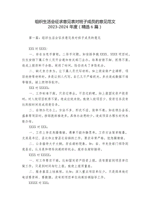 组织生活会征求意见表对班子成员的意见范文2023-2024年度(精选6篇).docx