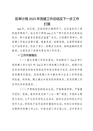 区审计局2023年党建工作总结及下一步工作打算.docx