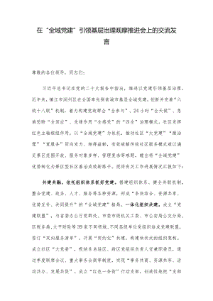在“全域党建”引领基层治理观摩推进会上的交流发言.docx