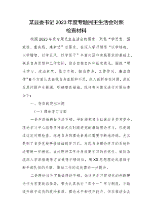 某县委书记2023年度专题民主生活会对照检查材料.docx