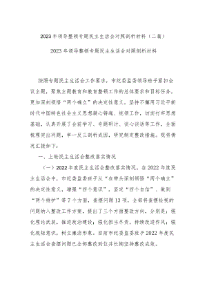 2023年领导整顿专题民主生活会对照剖析材料(二篇).docx
