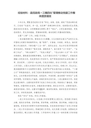 经验材料：县民政局“三精四化”管理推动党建工作整体提质增效.docx