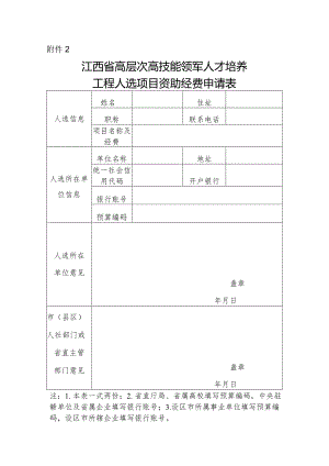 江西省高层次高技能领军人才培养工程人选项目资助和研修资助经费申请表.docx