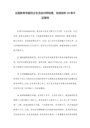 主题教育专题民主生活会对照检查、检视剖析20条不足事例.docx