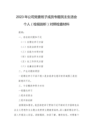 2023年公司党委班子成员专题民主生活会个人（检视剖析）对照检查材料.docx