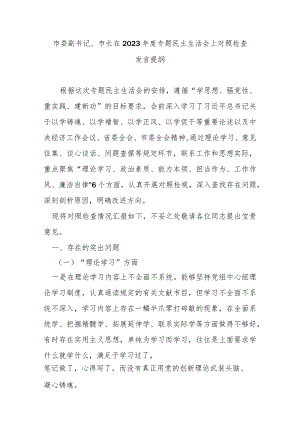 市委副书记、市长在2023年度专题民主生活会上对照检查发言提纲.docx
