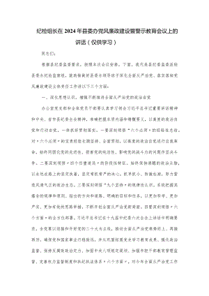 纪检组长在2024年县委办党风廉政建设暨警示教育会议上的讲话.docx