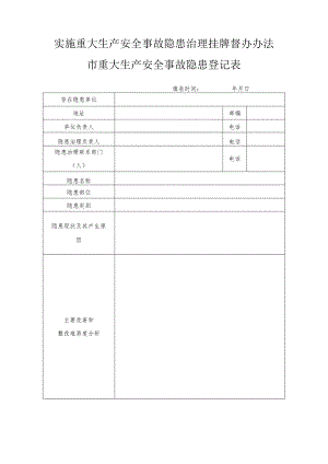 实施重大生产安全事故隐患治理挂牌督办办法市重大生产安全事故隐患登记表.docx
