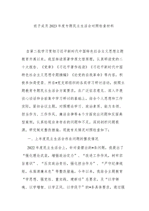 班子成员2023年度专题民主生活会对照检查材料.docx