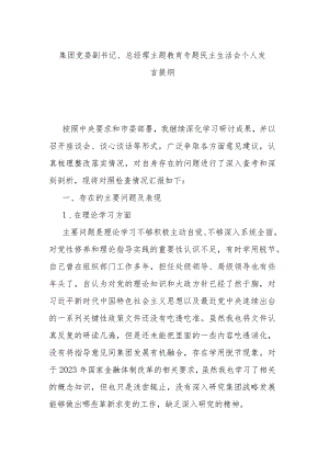 集团党委副书记、总经理主题教育专题民主生活会个人发言提纲.docx