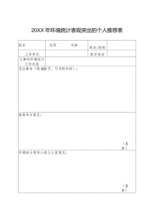 环境统计表现突出的个人推荐表（空表）.docx