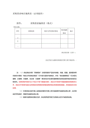 采购需求响应偏离表必须提供采购需求偏离表格式.docx